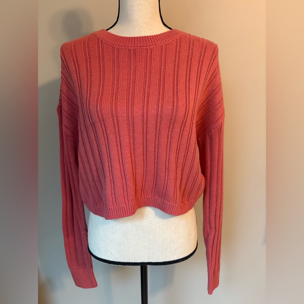 Aeropostale Cropped Ribbed Knit Sweater - Coral Pink | Sz M